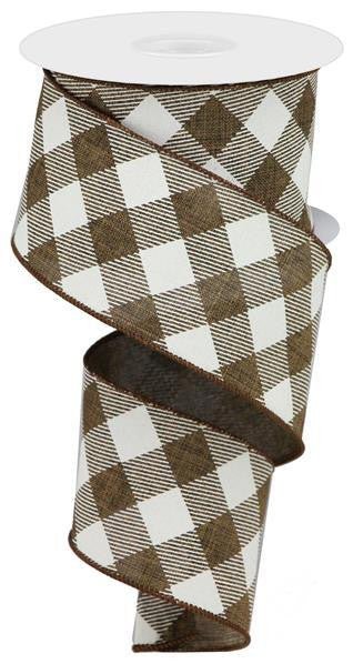 2.5" Diagonal Check Ribbon: Brown/Ivory - 10yds - RGA127404 - The Wreath Shop