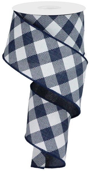 2.5" Diagonal Check Ribbon: Navy/Wht - 10yds - RGA126519 - The Wreath Shop