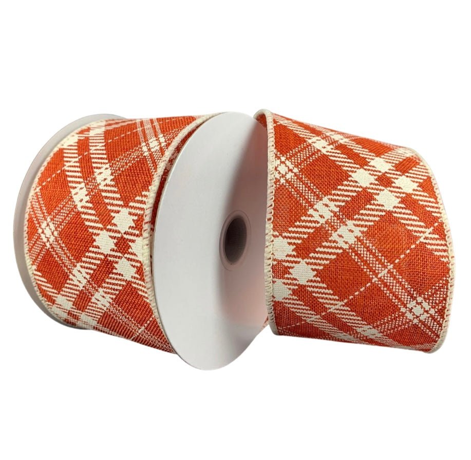 2.5" Diagonal Plaid Ribbon: Rust/Cream - 10yds - 61316-40-19 - The Wreath Shop