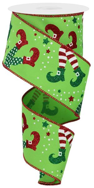 2.5" Elf Leg Ribbon: Lime/Red/Green - 10yds - RGE146133 - The Wreath Shop