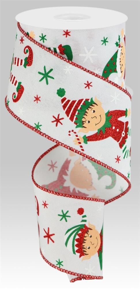 2.5" Elf Ribbon: White/Red/Grn - RGC176127 - The Wreath Shop