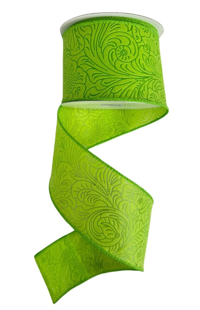 2.5" Embossed Flower Ribbon: Lime - 10yds - 42466-40-09 - The Wreath Shop