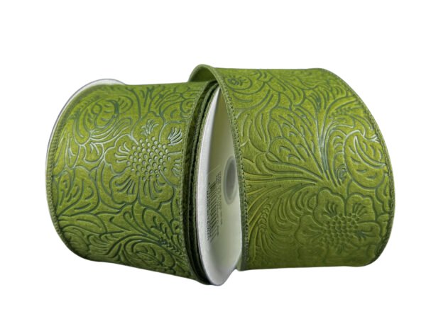 2.5" Embossed Flower Ribbon: Moss Green - 10yds - 61426 - 40 - 08 - The Wreath Shop