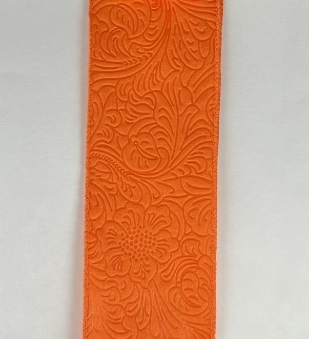 2.5" Embossed Flower Ribbon: Orange - 10yds - 42466 - 40 - 19 - The Wreath Shop