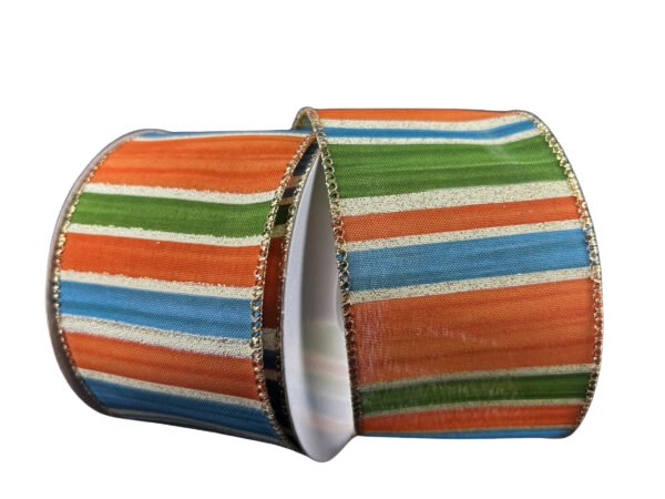 2.5" Fall Painted Stripe Ribbon: Ruse/Blue/Moss/Gold - 10yds - 61427 - 40 - 05 - The Wreath Shop