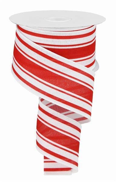 2.5" Farmhouse Stripe Ribbon: White/Red - 10yds - RG01913F4 - The Wreath Shop