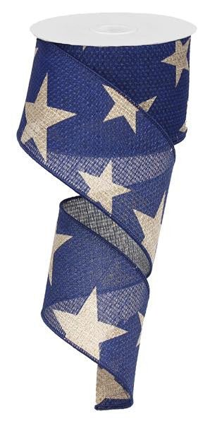 2.5" Faux Burlap Star Ribbon: Navy Blue/Beige - 10Yds - RG01269K6 - The Wreath Shop