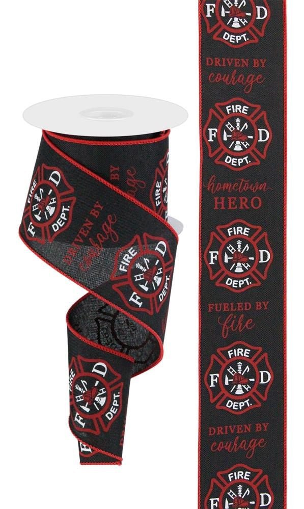 2.5" Firefighter Badge Ribbon: Blk/Red - 10yds - RGC129002 - The Wreath Shop