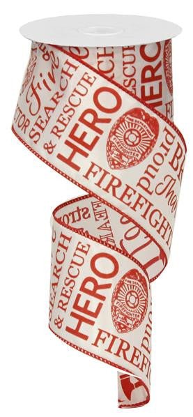 2.5" Firefighter Ribbon: White/Red - RG01593 - The Wreath Shop