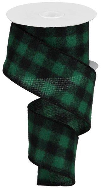 2.5" Flannel Check Ribbon: Emerald Green/Black - 10yds - RG0102806 - The Wreath Shop