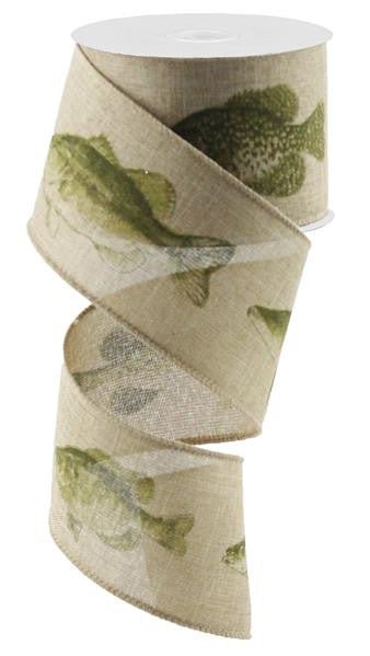 2.5" Fresh Water Fish Print Ribbon on Lt Beige - 10yds - RG0165401 - The Wreath Shop