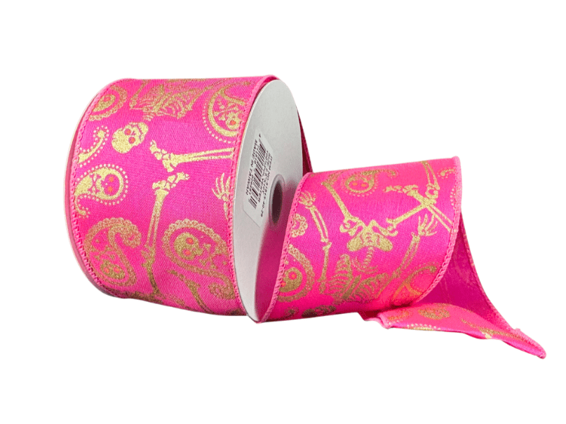 2.5" Fuchsia Satin Skull Paisley Ribbon - 51513 - 40 - 28 - The Wreath Shop