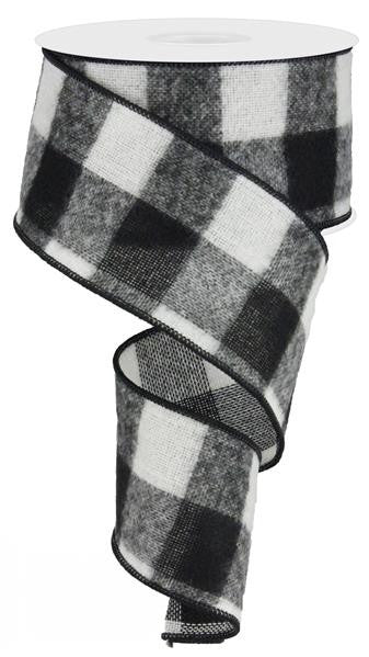 2.5" Fuzzy Large Check Ribbon: Black/White - 10yds (Buffalo Plaid) - RG01756CF - The Wreath Shop