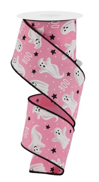 2.5" Ghost/Boo Ribbon: Pink - 10yds - RGE181622 - The Wreath Shop