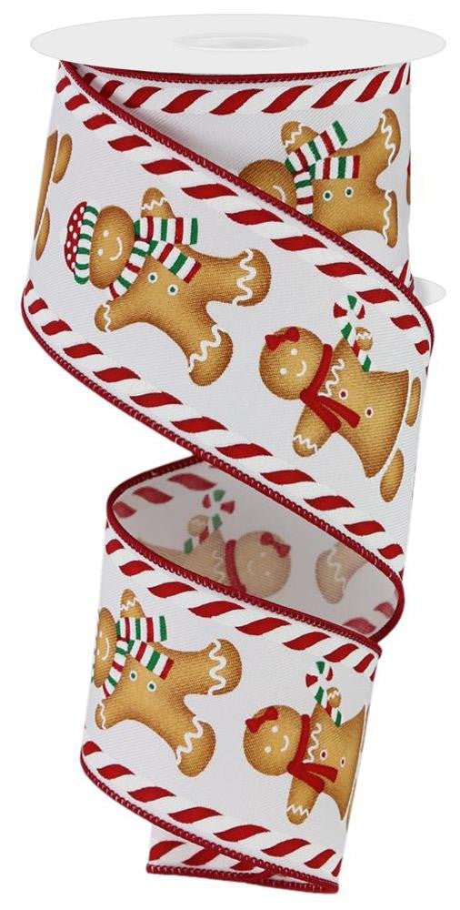 2.5" Gingerbread Boy/Girl Ribbon: Wht/Red/Grn - 10yds - RGE158267 - The Wreath Shop