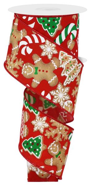 2.5" Gingerbread Cookies Ribbon: Red - 10yds - RGE188524 - The Wreath Shop