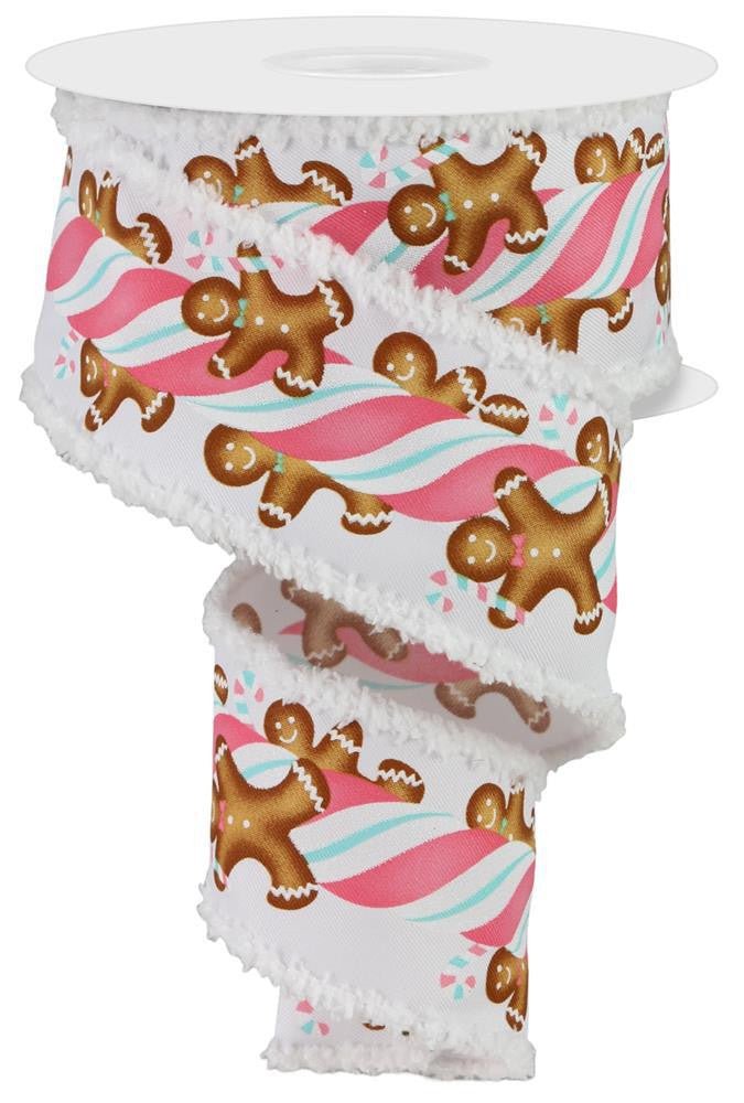 2.5" Gingerbread Kids/Candy Ribbon Drift Edge: Wht/Pnk - 10yds - RGA8848TK - The Wreath Shop