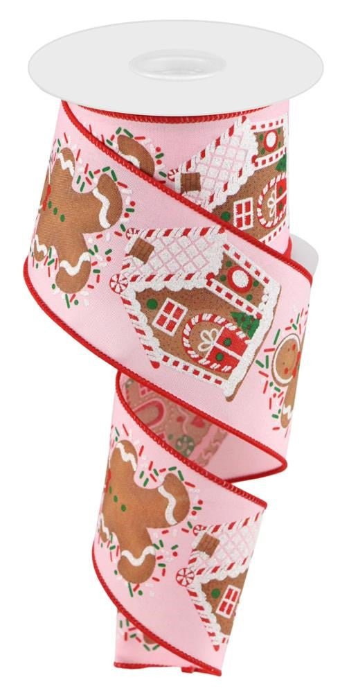 2.5" Gingerbread Man/House Ribbon: Pink - 10yds - RGC171615 - The Wreath Shop