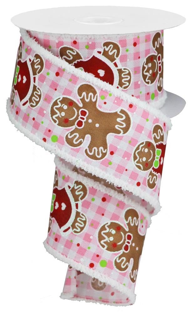 2.5" Gingerbread Ribbon Drift Edge: Pink/White Gingham- 10yds - RG0867722 - The Wreath Shop