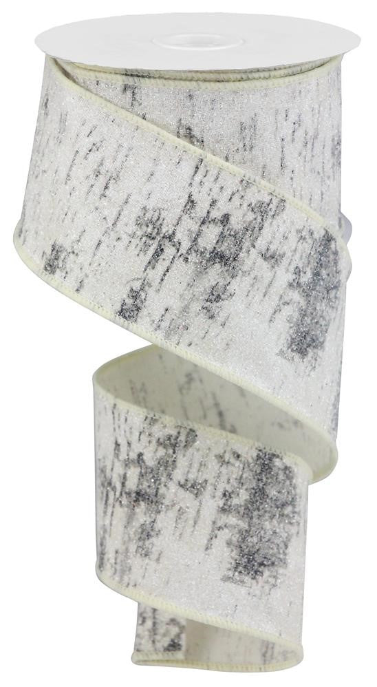 2.5" Glitter Birch Bark Ribbon: Cotton - 10yds - RGA15671R - The Wreath Shop