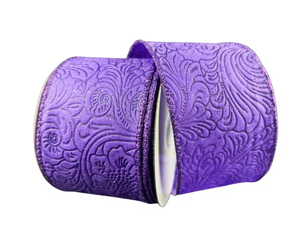 2.5" Glitter Embossed Flower Ribbon: Purple - 10yds - 72433 - 40 - 11 - The Wreath Shop