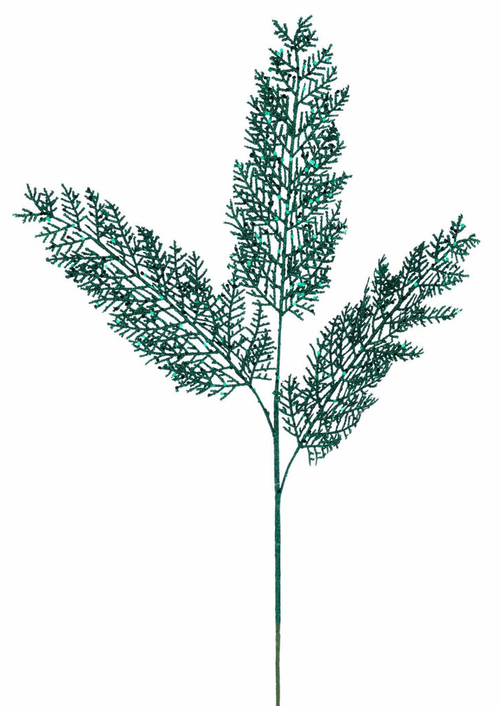25" Glitter Fern Leaf Spray: Hunter Green - XS250173 - The Wreath Shop