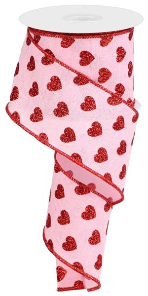 2.5" Glitter Hearts Ribbon: Lt Pink/Red - 10yds - RGA173815 - The Wreath Shop