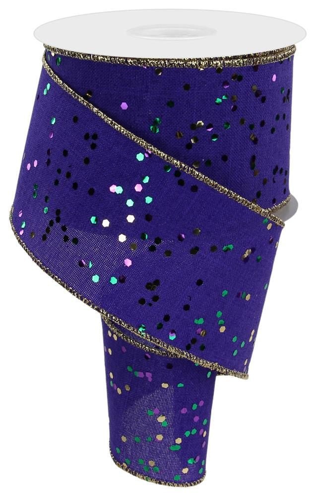 2.5" Glitter Mardi Gras Hex Glitter Ribbon: Purple - RGE1257WY - The Wreath Shop