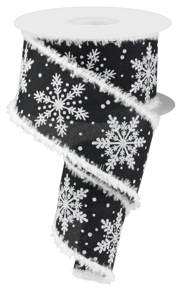 2.5" Glitter Snowflake/Snowdrift Ribbon: Black - 10yds (Copy) - RG874702 - The Wreath Shop