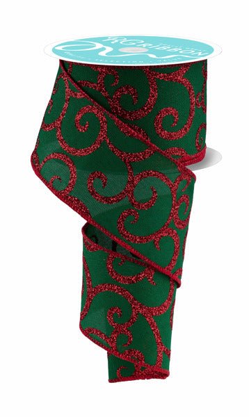 2.5" Glitter Swirl Ribbon: Emerald/Red - 10yds - RGF178758 - The Wreath Shop