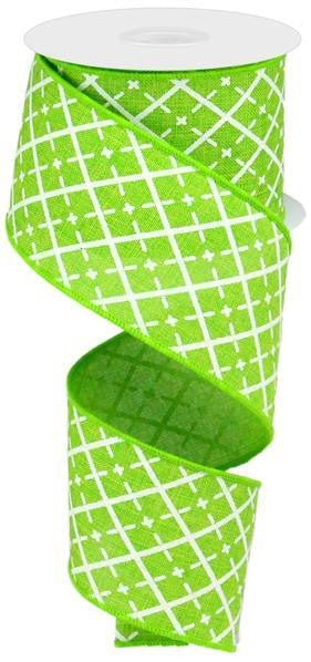2.5" Glittered Argyle Ribbon: Fresh Green - 10yds - RG01902CW - The Wreath Shop