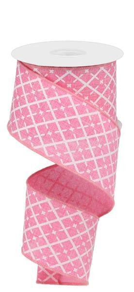 2.5" Glittered Argyle Ribbon: Pink - 10yds - RG0190222 - The Wreath Shop