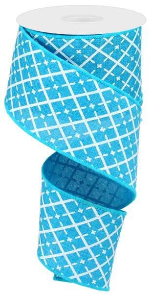2.5" Glittered Argyle Ribbon: Turquoise - 10yds - RG01902A2 - The Wreath Shop