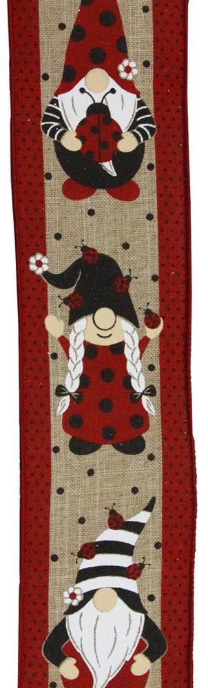 2.5" Gnome w/ Ladybugs Ribbon: Lt Beige/Red - 10yds - RGE118401 - The Wreath Shop