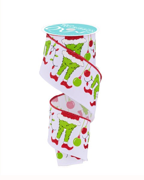 2.5" Green Monster Elf Leg Ribbon: White/Red/Lime - 10yds - RGF1415 - The Wreath Shop