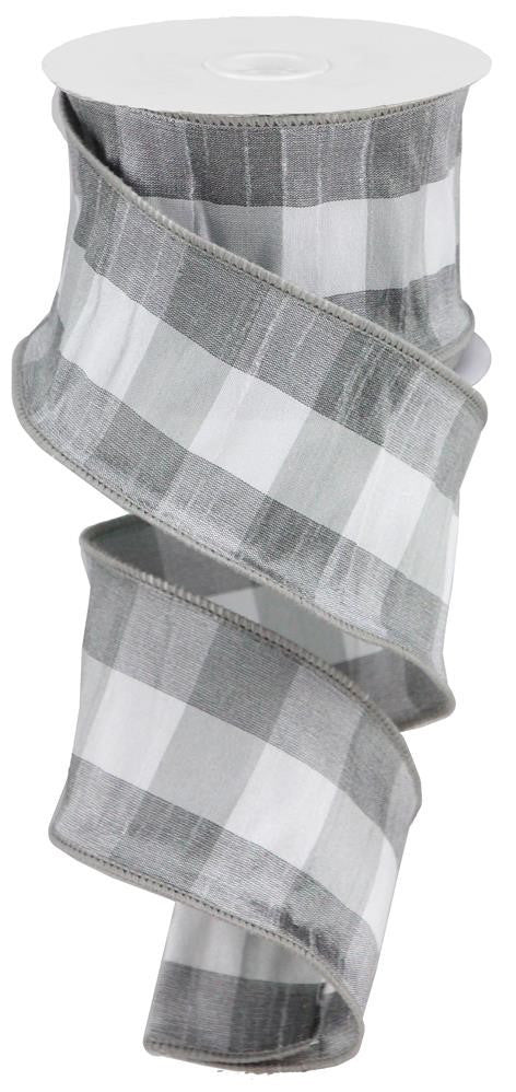 2.5" Grey/White Lg Check Dupioni Ribbon - 10yds - RGA186210 - The Wreath Shop