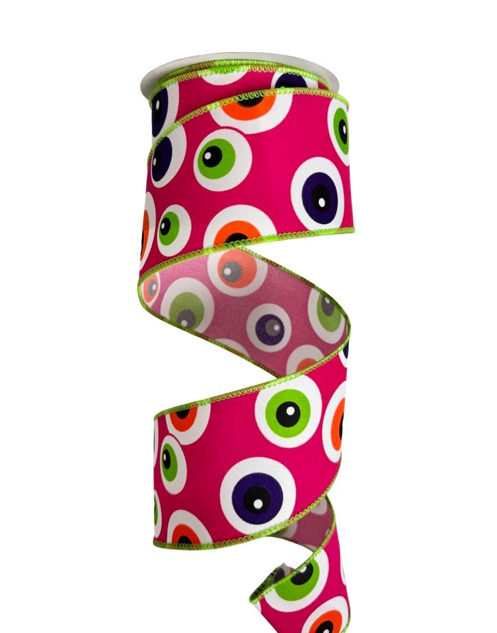 2.5" Halloween Eyeball Ribbon: Hot Pink - 10yds - RGF148511 - The Wreath Shop
