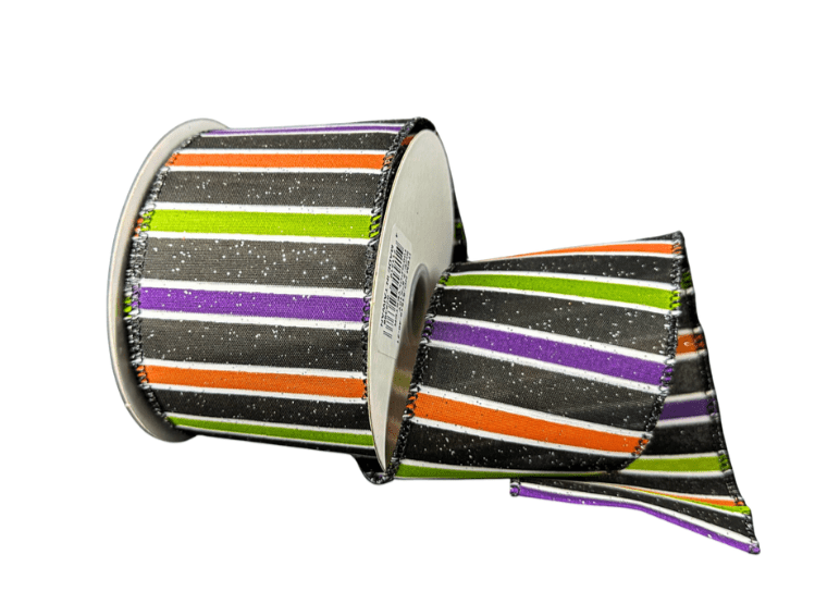 2.5" Halloween Glitter Stripe Ribbon: Blk/Prpl/Org/Lime - 51510 - 40 - 21 - The Wreath Shop