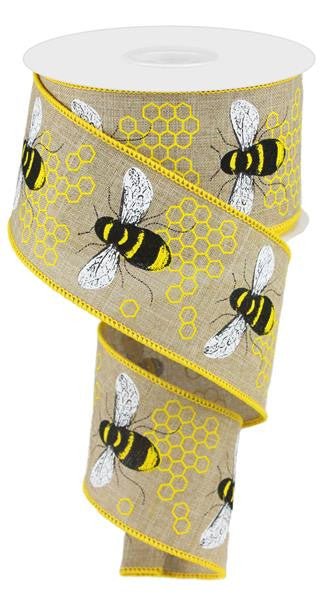 2.5" Honey Bee Ribbon: Lt Beige - RG0195201 - The Wreath Shop