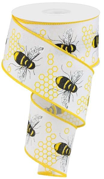 2.5" Honey Bee Ribbon: White - RG0195227 - The Wreath Shop