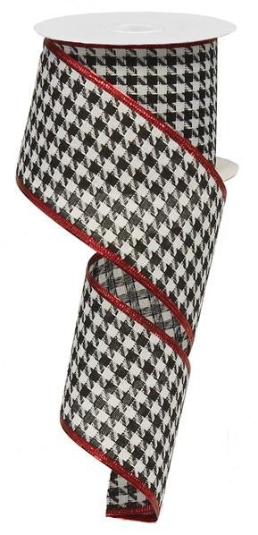 2.5" Houndstooth Ribbon Crimson Border - 10yds - RG01522 - The Wreath Shop