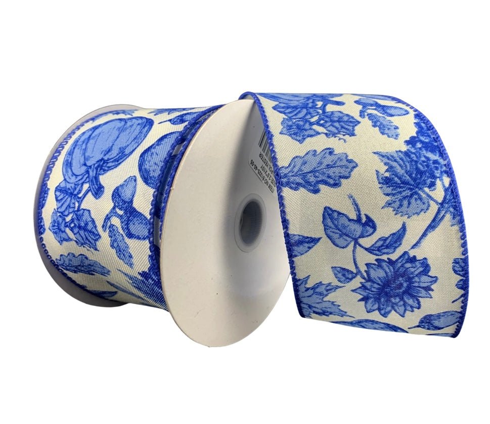 2.5" Ivory/Blue Toile Ribbon - 10yds - 61325-40-05 - The Wreath Shop
