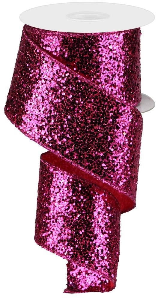 2.5" Large Glitter Ribbon: Fuchsia - 10yds - RGA130107 - The Wreath Shop