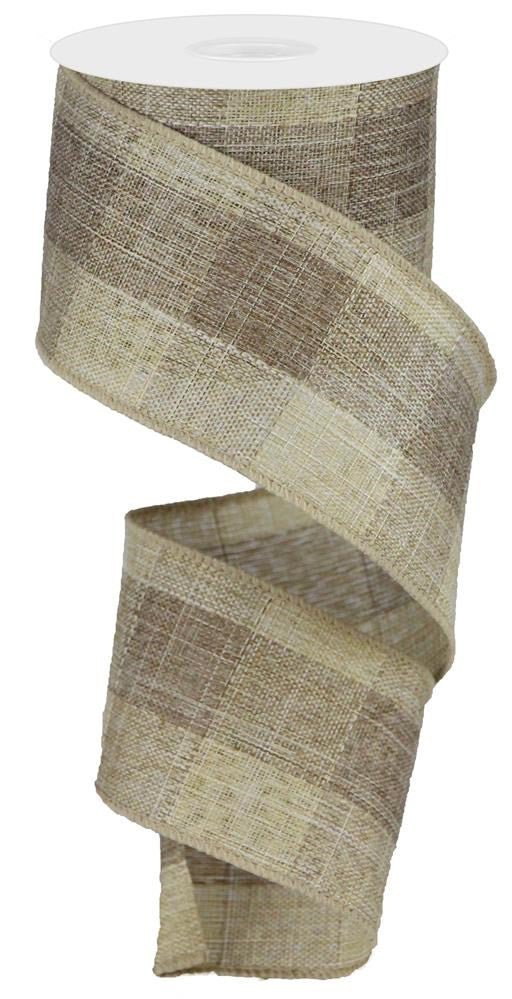 2.5" Large Woven Check Ribbon: Brown/Beige - 10yds - RGA177204 - The Wreath Shop