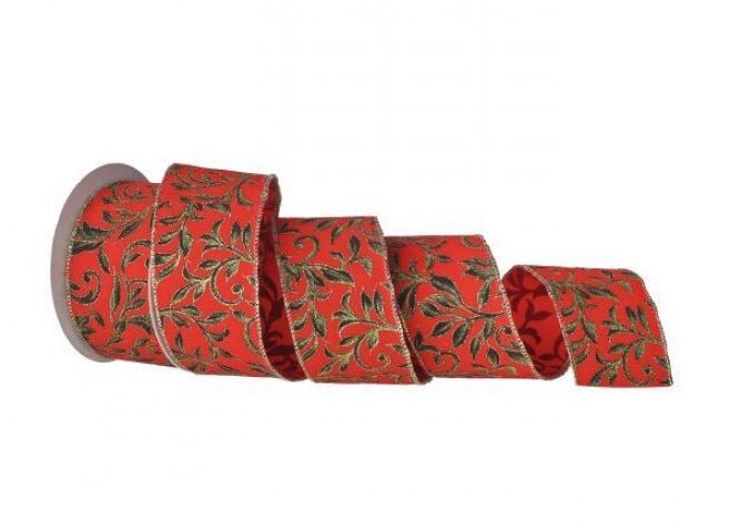 2.5" Leaf Vines on Velvet Ribbon: Red/Green/Gold - MTX54819 - RDGG - The Wreath Shop