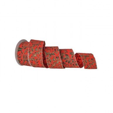 2.5" Leaf Vines on Velvet Ribbon: Red/Green/Gold - MTX54819 - RDGG - The Wreath Shop