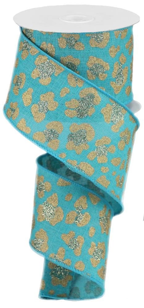 2.5" Leopard Print Ribbon: Lt Teal - 10yds - RGB1413F3 - The Wreath Shop