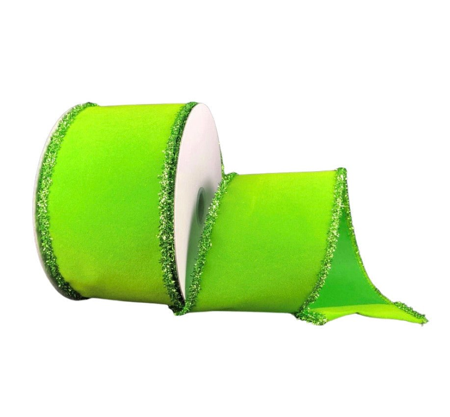 2.5" Lime Velvet with Tinsel Edge Ribbon - 10yds - 71120-40-29 - The Wreath Shop