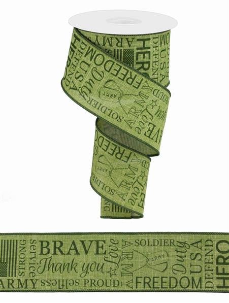 2.5" Linen Army Ribbon: Green - 10yds - RG018222Y - The Wreath Shop