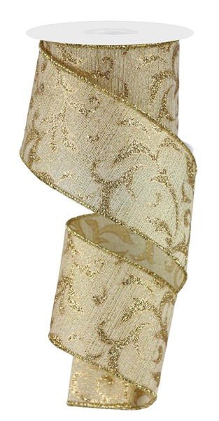 2.5" Metallic Acanthus Leaf Ribbon: Gold/Gold - RGE184608 - The Wreath Shop